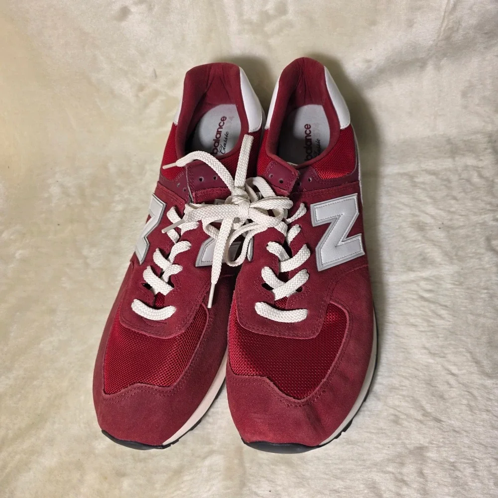 New Balance 574 Classic Red Suede Mesh Sneakers Mens 17 NEW